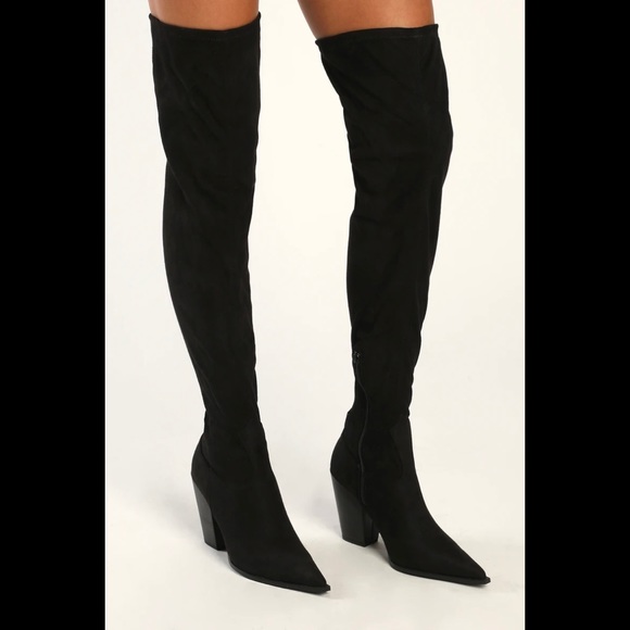 NWT LULUS Kaz Black Suede Pointed-Toe Over-the-Knee Boots - Picture 9 of 10